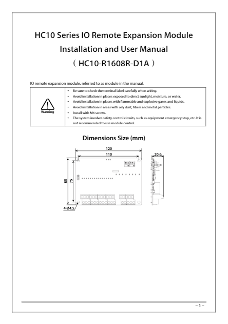 HC10 Series IO Remote Expansion Module Installation and User Manual