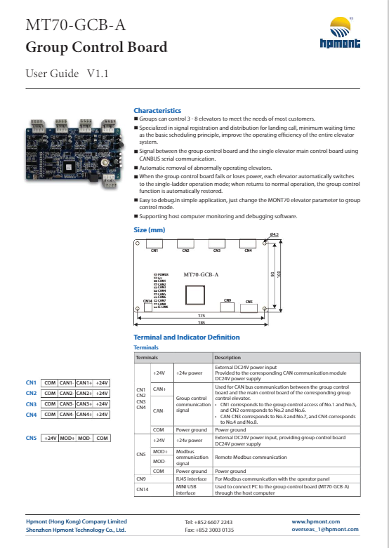 MT70-GCB-A Group Control Board User Guide